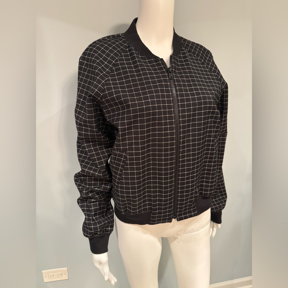 Tibi NY Black and White Checkered Bomber Jacket